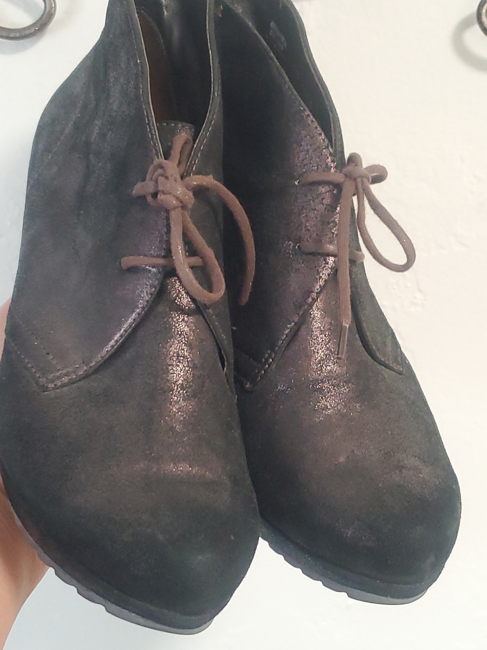 Paul Green Black Suede Lace-Up Ankle Booties